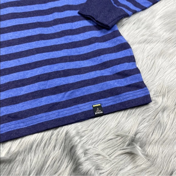 Prana Setu Crew Long Sleeve Shirt Cobalt Blue Striped Size Medium - Picture 2 of 4